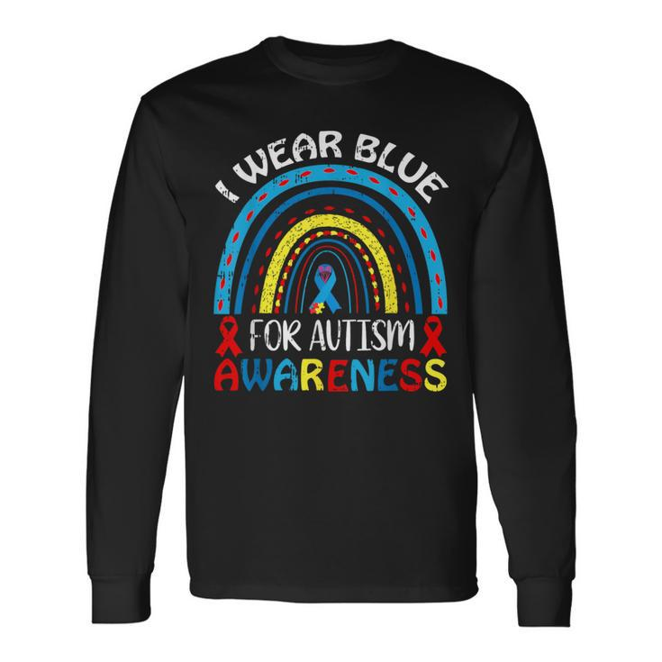 I Wear Blue For Autism Awareness Ribbon Autistic Warrior Long Sleeve T-Shirt