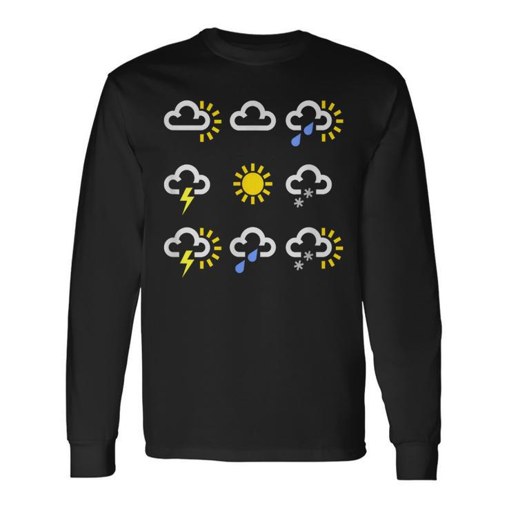 Weather Forecast Symbols Clouds Rain Sun Lightning Long Sleeve T-Shirt