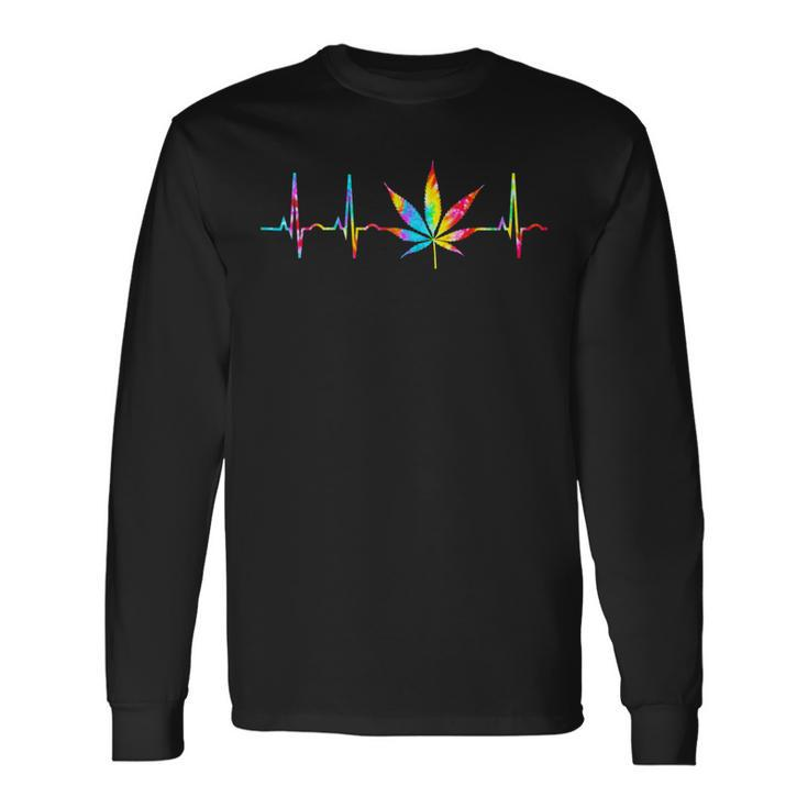 Weed Cannabis Marijuana Leaf Heartbeat Stoner Tie Dye Long Sleeve T-Shirt