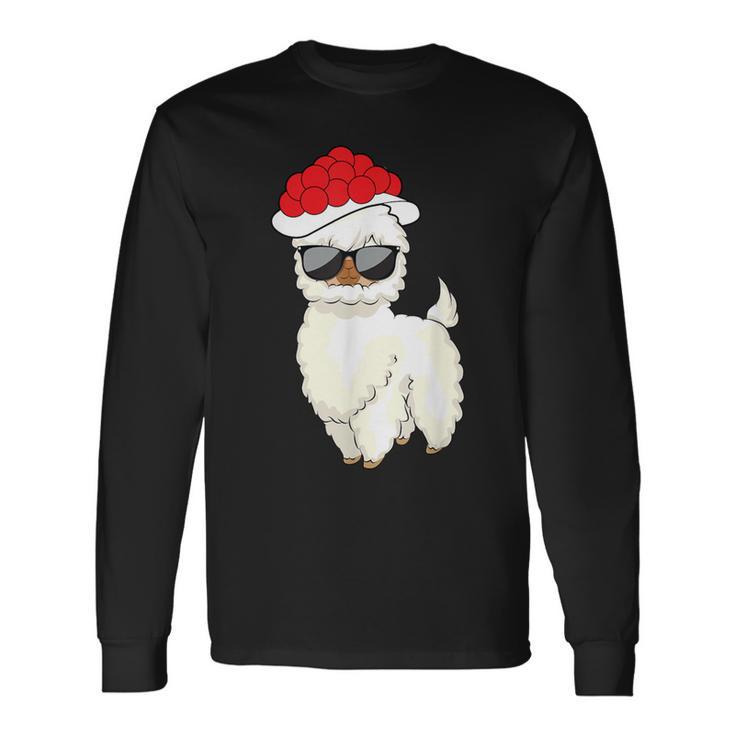 Weihnachtslama Unisex Langarmshirts mit Sonnenbrille & Weihnachtsmütze Geschenkideen