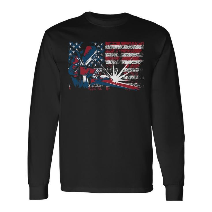 Welder American Flag Cute Lit Operator Us Long Sleeve T-Shirt