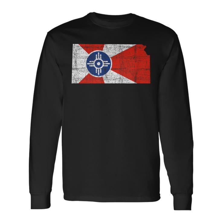 Wichita Kansas Flag Distressed Wichita Kansas Long Sleeve T-Shirt