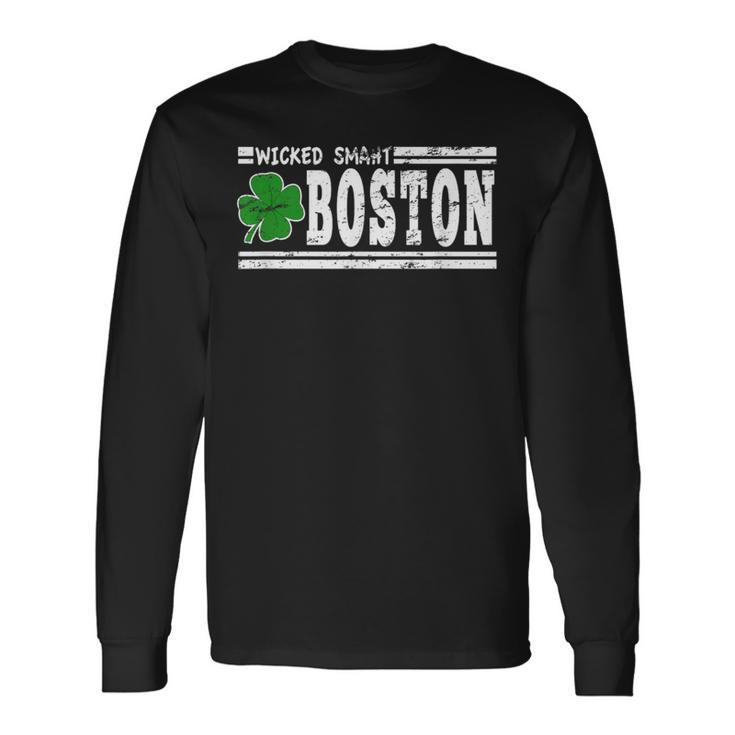 Wicked Smaht Boston Massachusetts Accent Smart Ma Distressed Long Sleeve T-Shirt