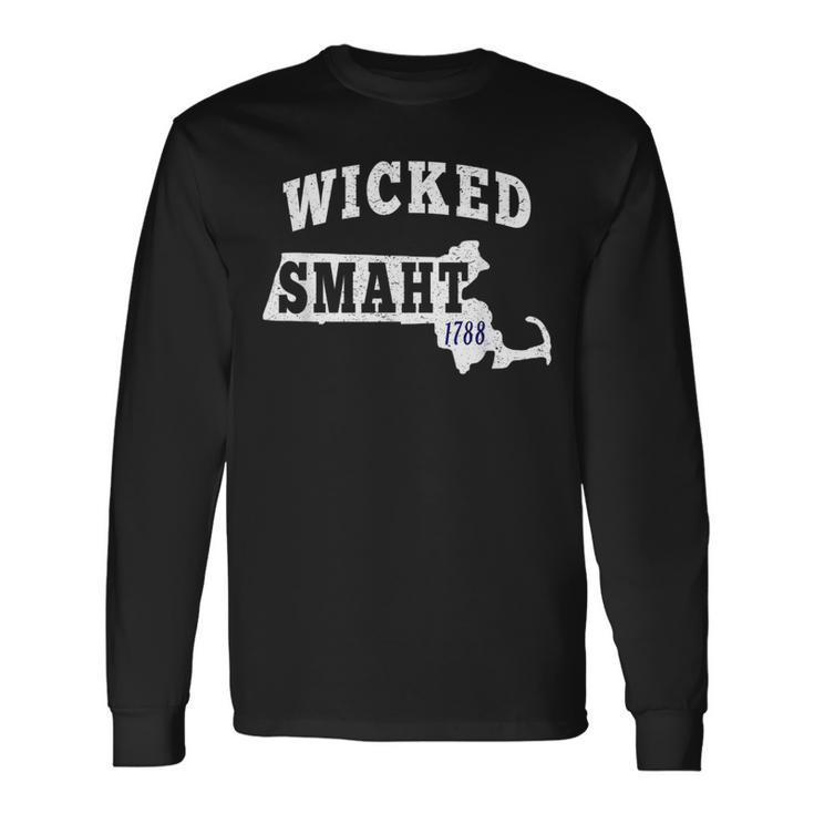 Wicked Smaht Boston Massachusetts Ma Vintage Distressed Long Sleeve T-Shirt
