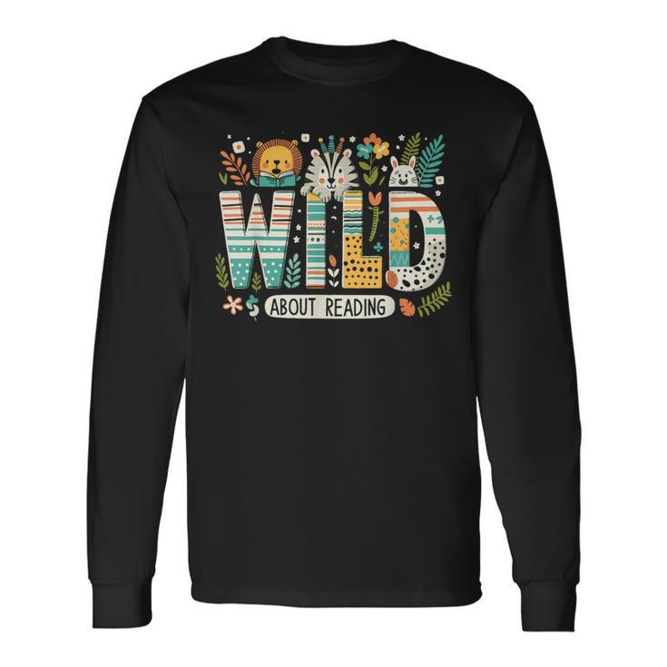 Wild About Reading Bookworm Book Reader Zoo Animals Long Sleeve T-Shirt