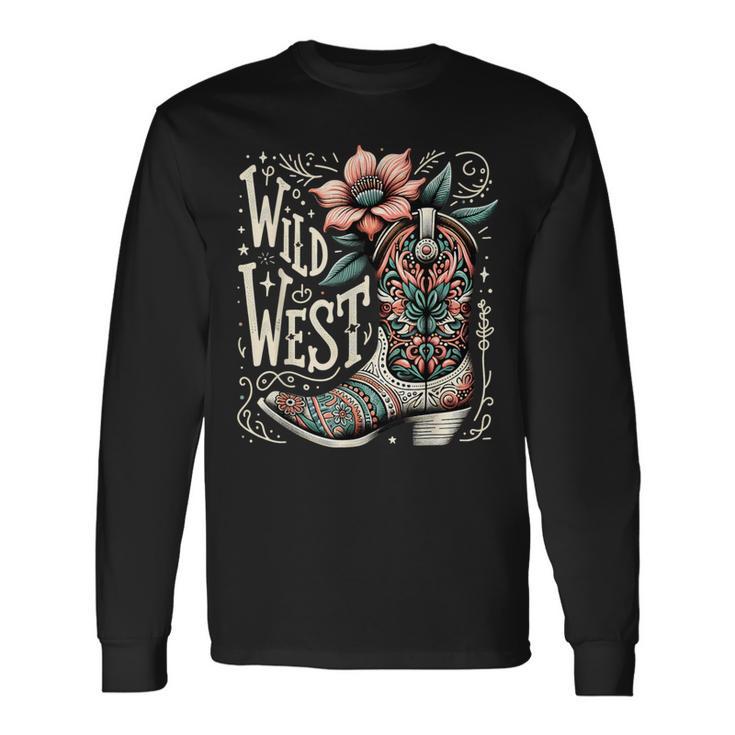 Wild West Country Music Vintage Cowgirl Boot Western Flower Long Sleeve T-Shirt