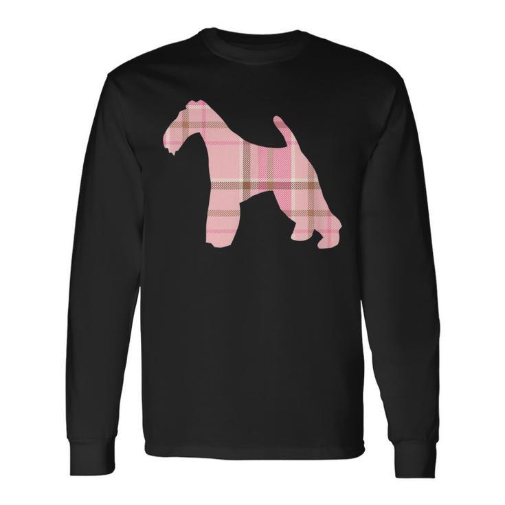 Wire Fox Terrier Pink Plaid Dog Silhouette V2 Long Sleeve T-Shirt