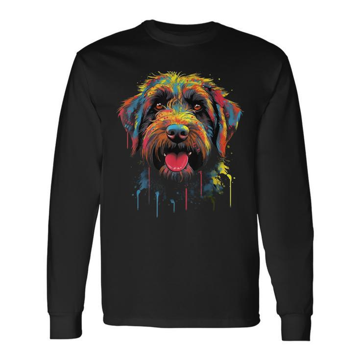 Wirehaired Pointing Griffon Colorful Griff Dog Face Black Long Sleeve T-Shirt