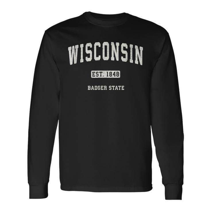 Wisconsin Wi Vintage Sports Retro Varsity Long Sleeve T-Shirt