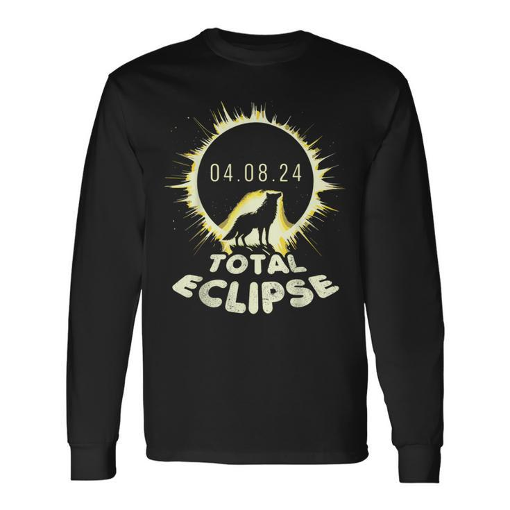 Wolf Fans Totality Solar Total Moon Eclipse 2024 Spring Men Long Sleeve T-Shirt