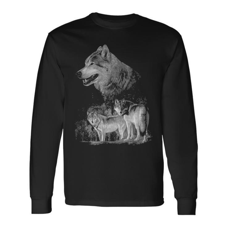 Wolf Wildlife Wolf Mountain Three Wolf Long Sleeve T-Shirt