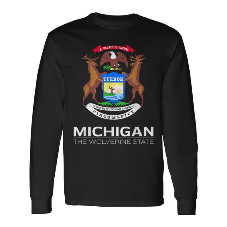 The Wolverine State Michigan Flag Detroit Great Lakes Long Sleeve T-Shirt