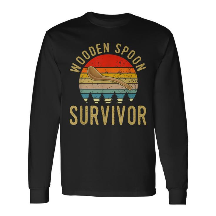 Wooden Spoon Survivor  Vintage Retro Humor Long Sleeve T-Shirt