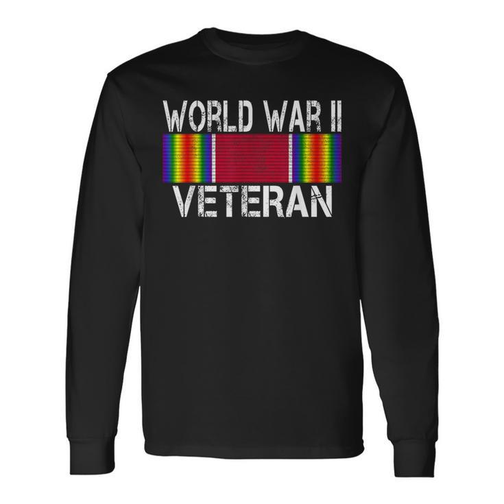 World War Ii Veteran Us Military Service Vet Victory Ribbon Long Sleeve T-Shirt