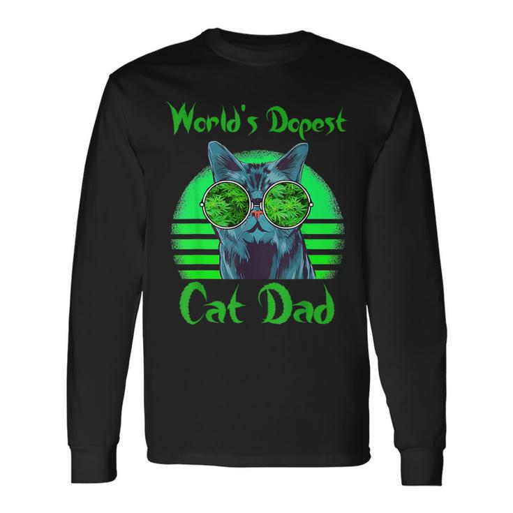 World's Dopest Cat Dad Cat Dad Weed Stoner Marijuana Long Sleeve T-Shirt