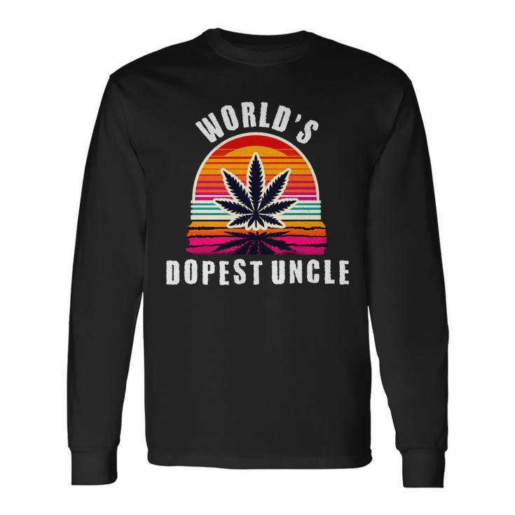 World's Dopest Uncle For Father's Day Retro Sunset Weed Men Long Sleeve T-Shirt