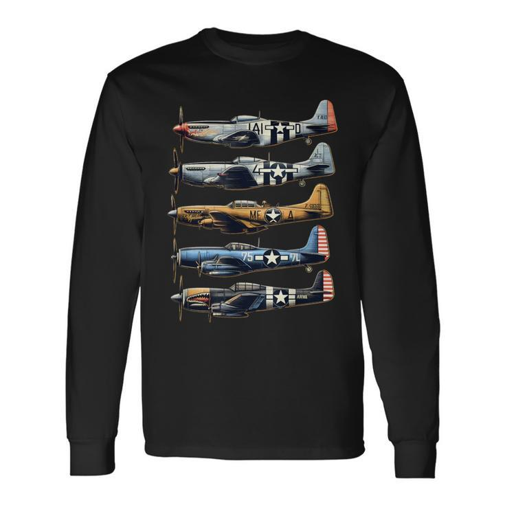 Ww2 Planes P51 Mustang F4u Corsair B17 P47 Thunderbolt Long Sleeve T-Shirt