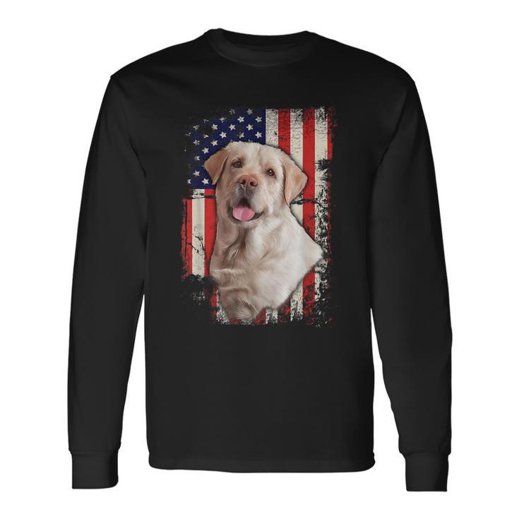 Yellow Labrador Labs Patriotic American Flag Dog 4Th Of July Long Sleeve T-Shirt