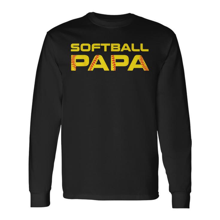 Yellow Print Softball Papa Long Sleeve T-Shirt