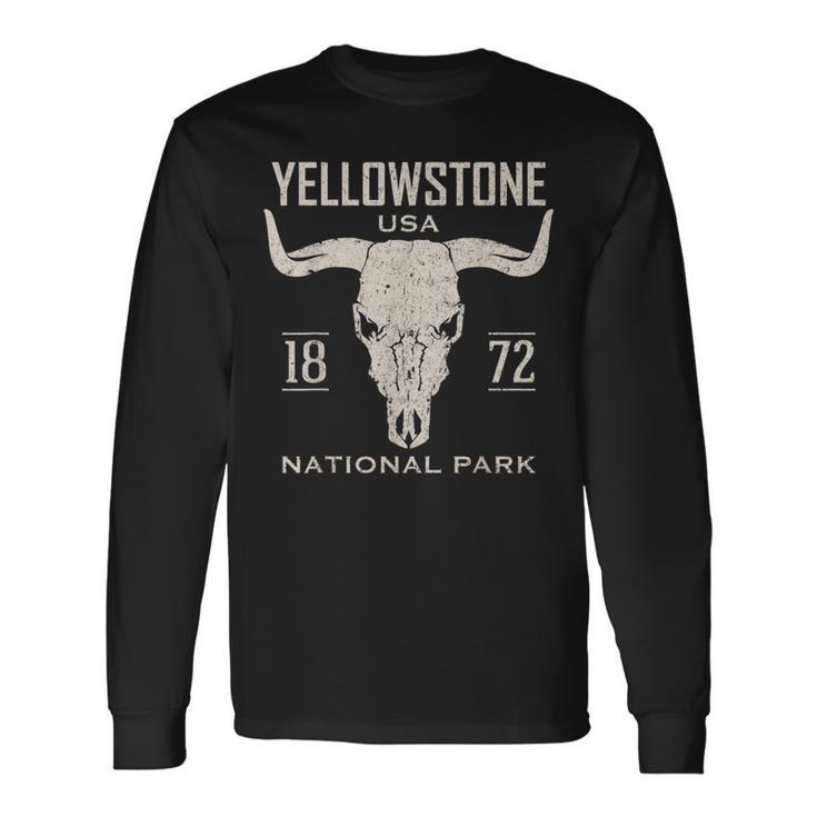 Yellowstone National Park Bison Skull Buffalo Vintage Long Sleeve T-Shirt Gifts ideas