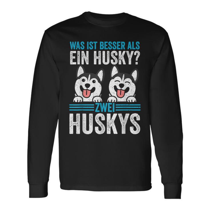 Zwei Husky Dog Husky Langarmshirts Geschenkideen