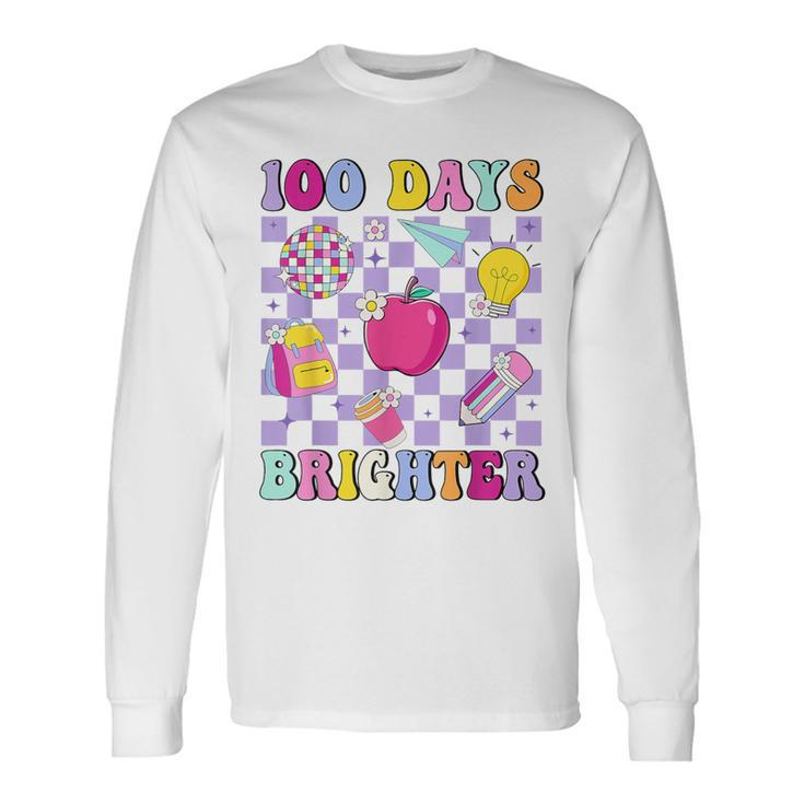 100 Days Brighter Retro Disco 100Th Day Of School Teacher Long Sleeve T-Shirt
