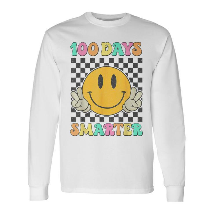 100 Days Smarter Cute Smile Face Hippie 100Th Day Of School Long Sleeve T-Shirt