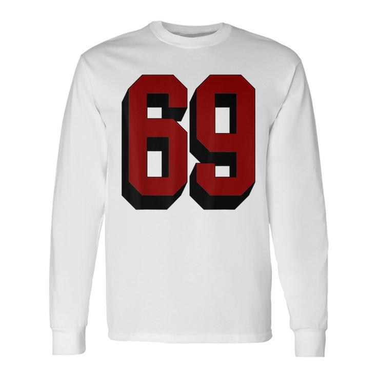 69 Number 69 Varsity Fan Sports Team White Jersey Long Sleeve T-Shirt