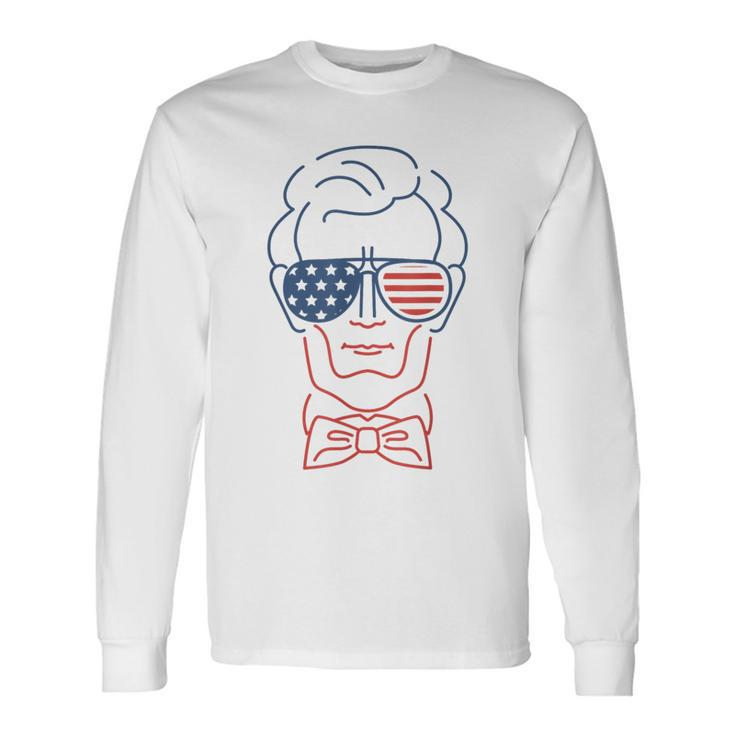 Abe Line Drawing Usa 4Th Of July President Abraham Lincoln Long Sleeve T-Shirt