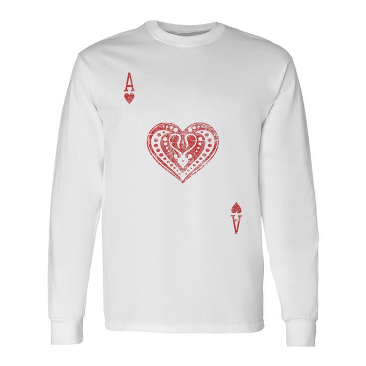 Ace Of Hearts Playing Card Costume Poker Distressed Long Sleeve T-Shirt Gifts ideas