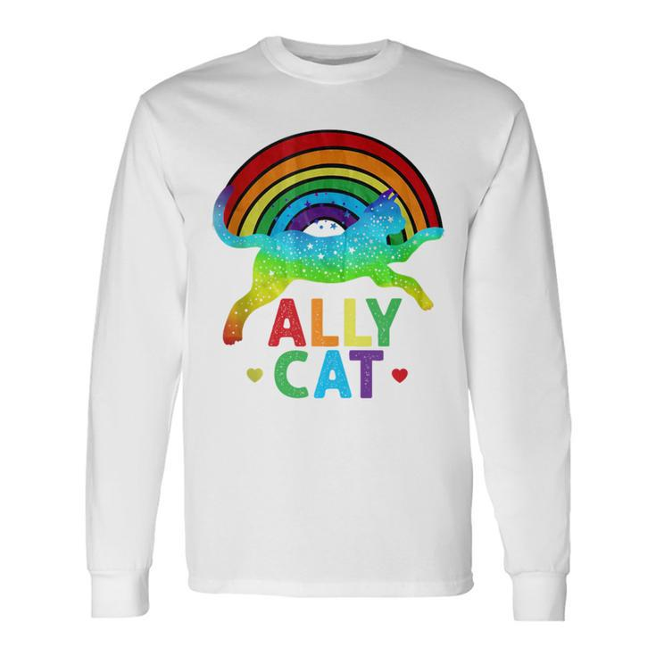 Ally Cat Lgbt Pride Ally Cat With Rainbow Long Sleeve T-Shirt
