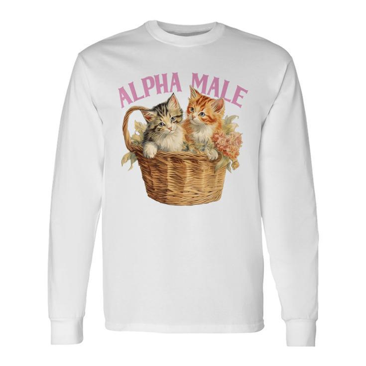 Alpha Cat Male Ironic Kitten Weird Y2k Humor Kittens Long Sleeve T-Shirt