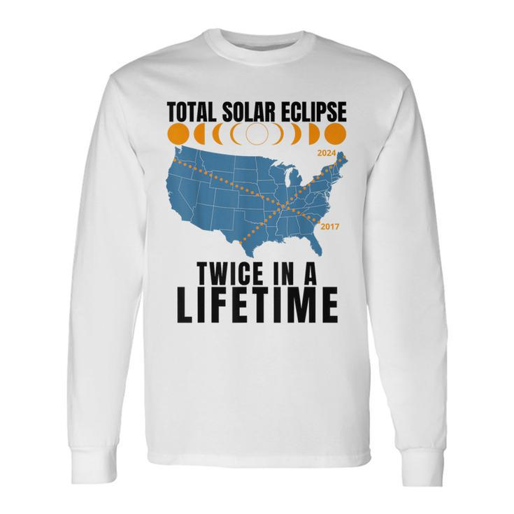 America Total Solar Eclipse April 8 2024 Usa Map Totality Long Sleeve T-Shirt