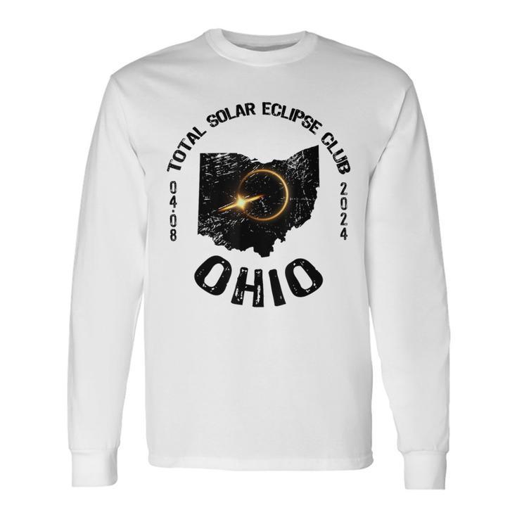 American Total Solar Eclipse Ohio 2024 Retro State Outline Long Sleeve