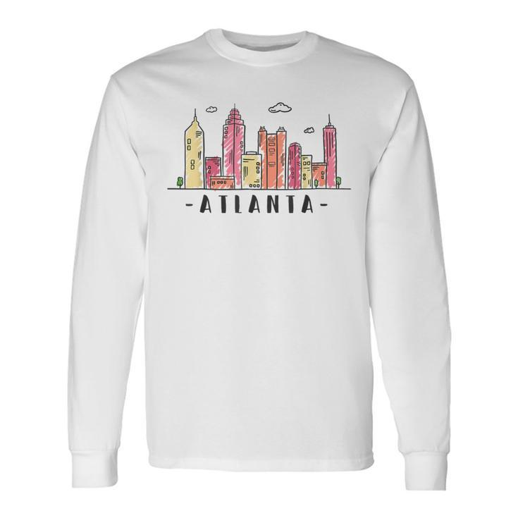 Atlanta Skyline Georgia Colorful City Souvenir Long Sleeve T-Shirt