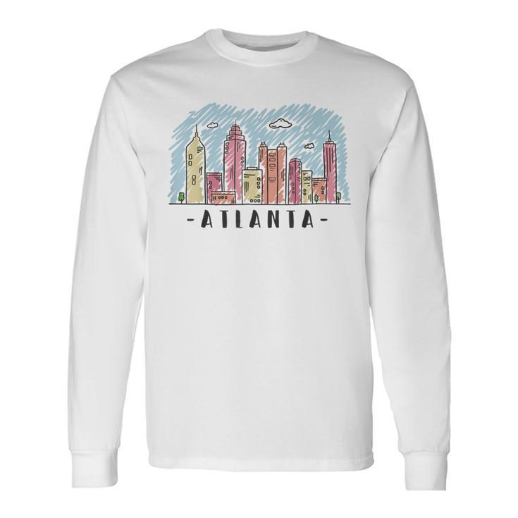 Atlanta Skyline Multi Color Watercolors Souvenir Atl Georga Long Sleeve T-Shirt
