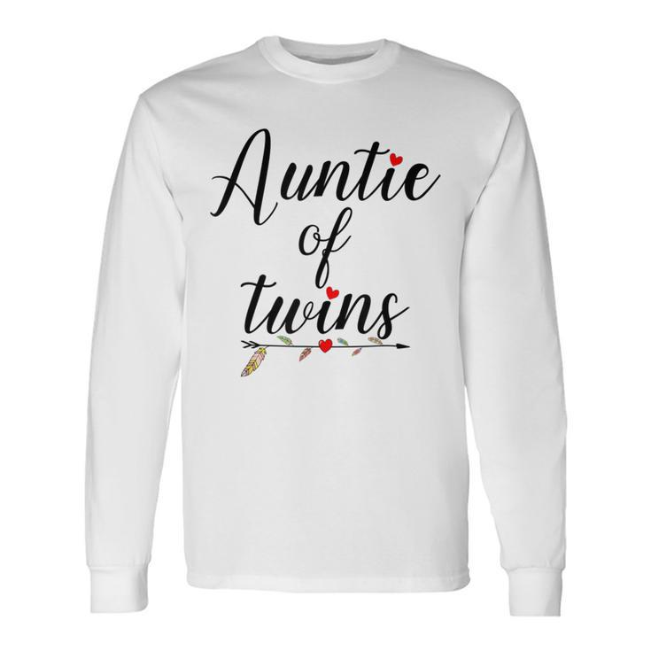 Auntie Of Twins Double Heart Pregnancy Announcement Long Sleeve T-Shirt