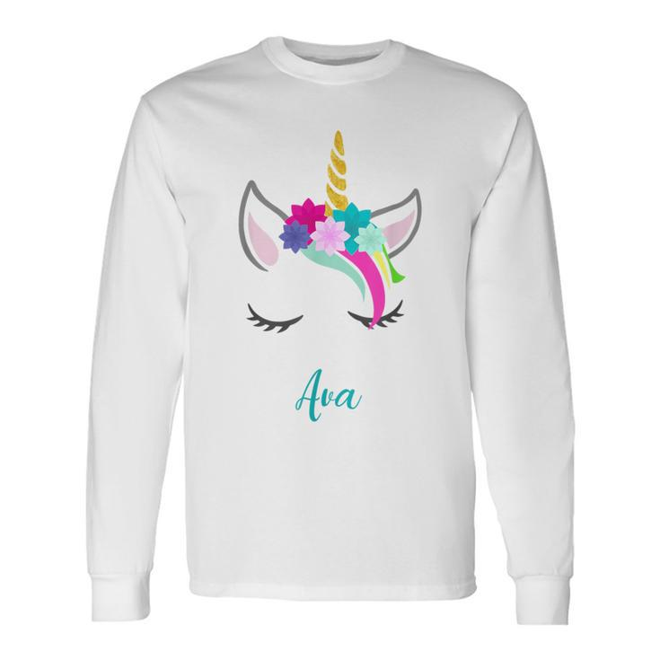 Ava Name Personalised Unicorn Long Sleeve T-Shirt