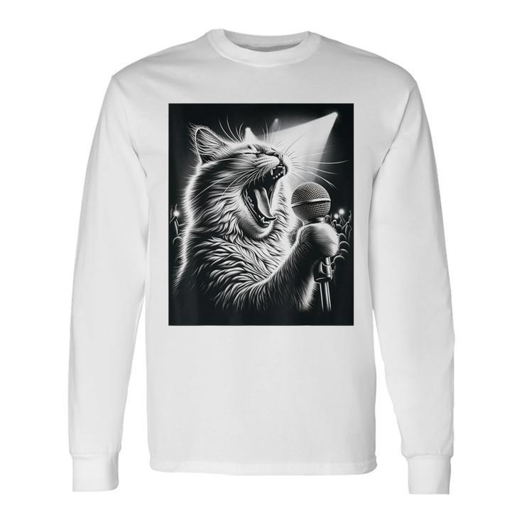 Band Musician Vocalist Singer Cat Singing Long Sleeve T-Shirt Gifts ideas