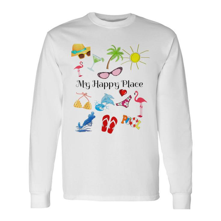 Beach Themed My Happy Place Ocean Sea Reunion Vacation Long Sleeve T-Shirt
