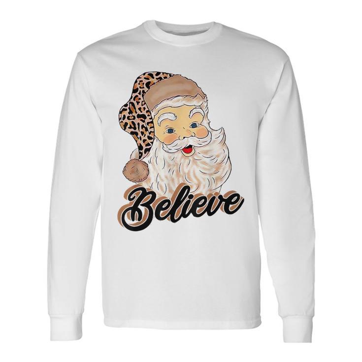 Believe Costume Santa Claus With Leopard Christmas Hat Long Sleeve T-Shirt