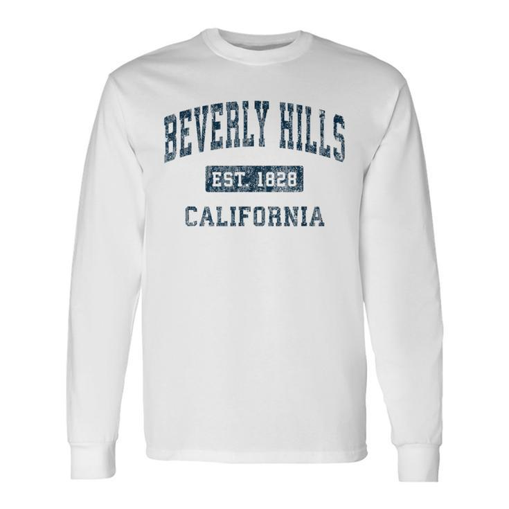 Beverly Hills California Ca Vintage Sports Navy Print Long Sleeve T-Shirt