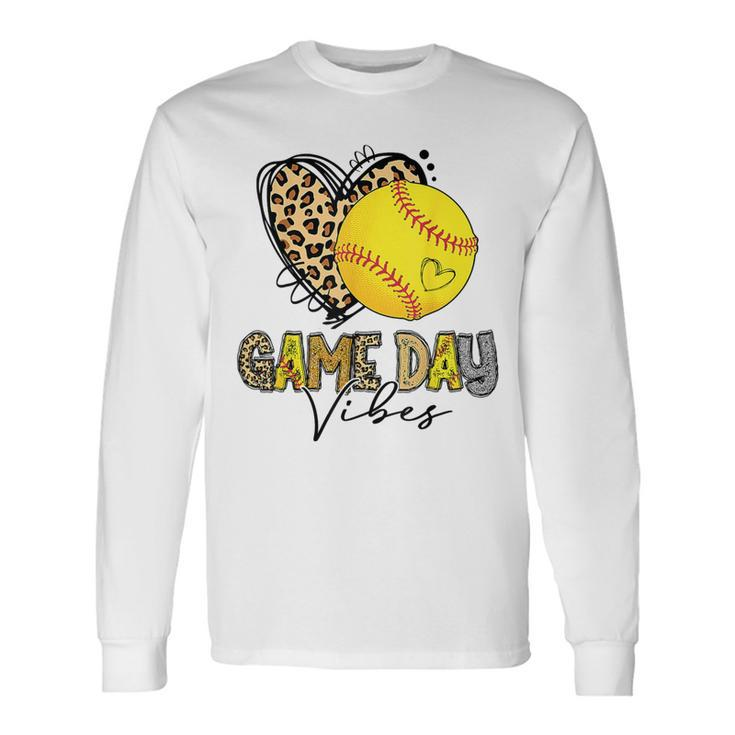 Bleached Softball Game Day Vibes Leopard Heart Headband Mom Long Sleeve T-Shirt Gifts ideas