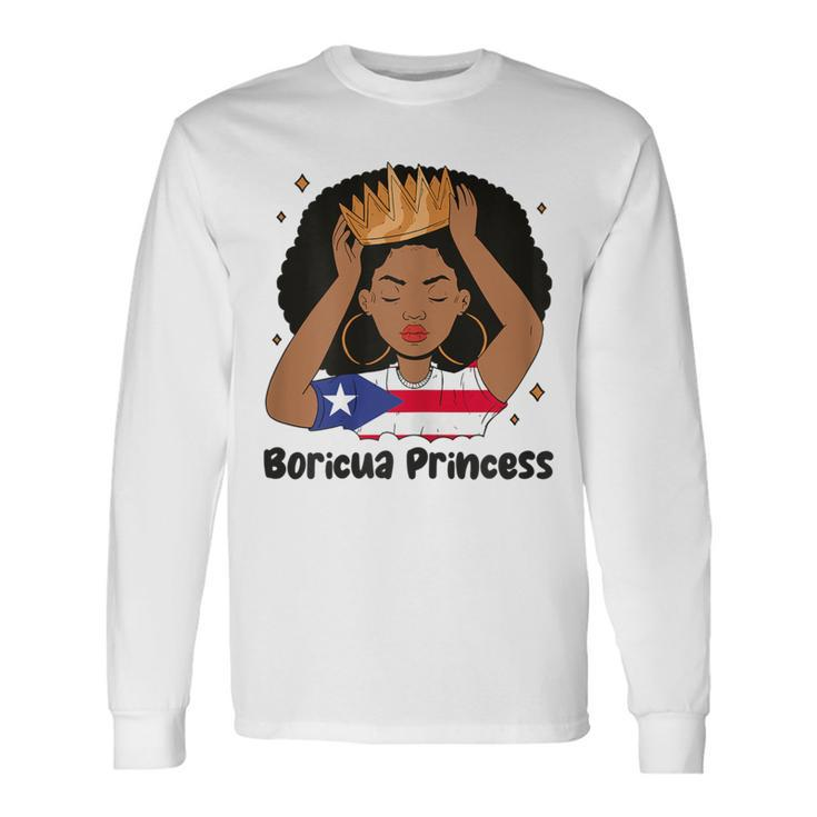 Boricua Princess Afro Hair Latina Heritage Puerto Rico Girl Long Sleeve T-Shirt