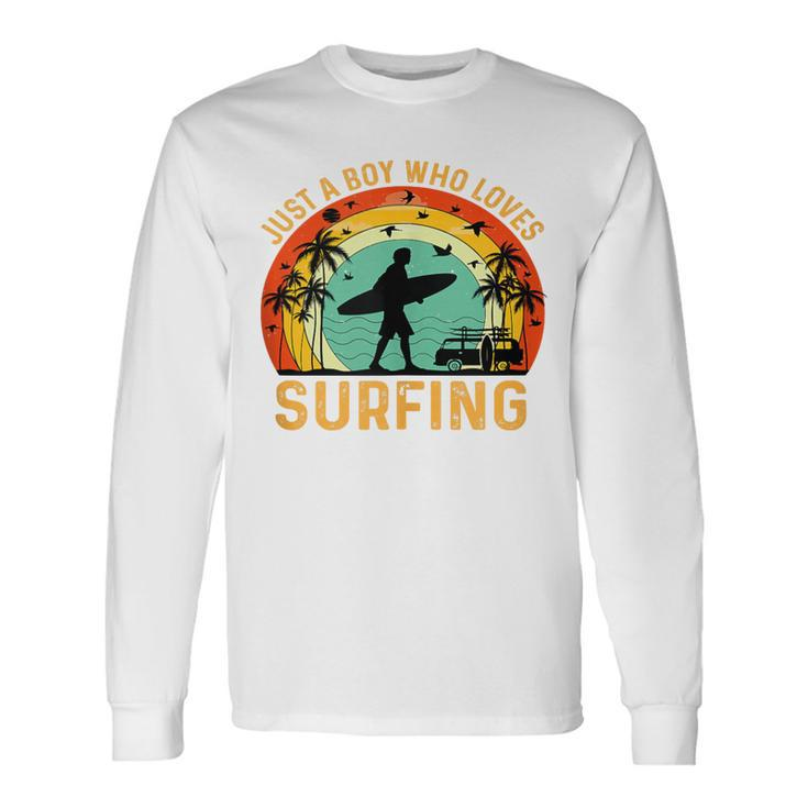 Boy That Love Surfing Vintage Loving Surfer Boy Long Sleeve T-Shirt