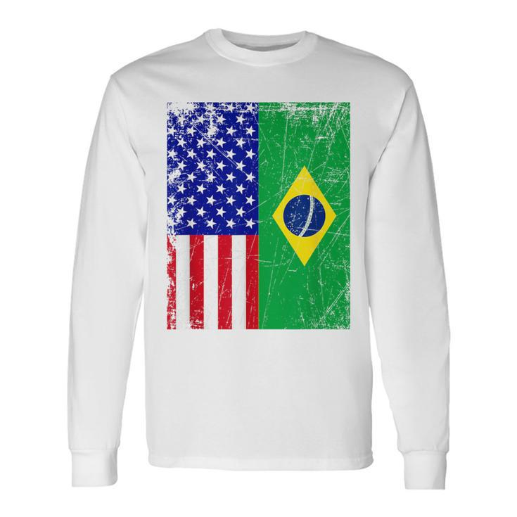 Brazilian American Flag Half Brazil Half Usa Pride Long Sleeve T-Shirt