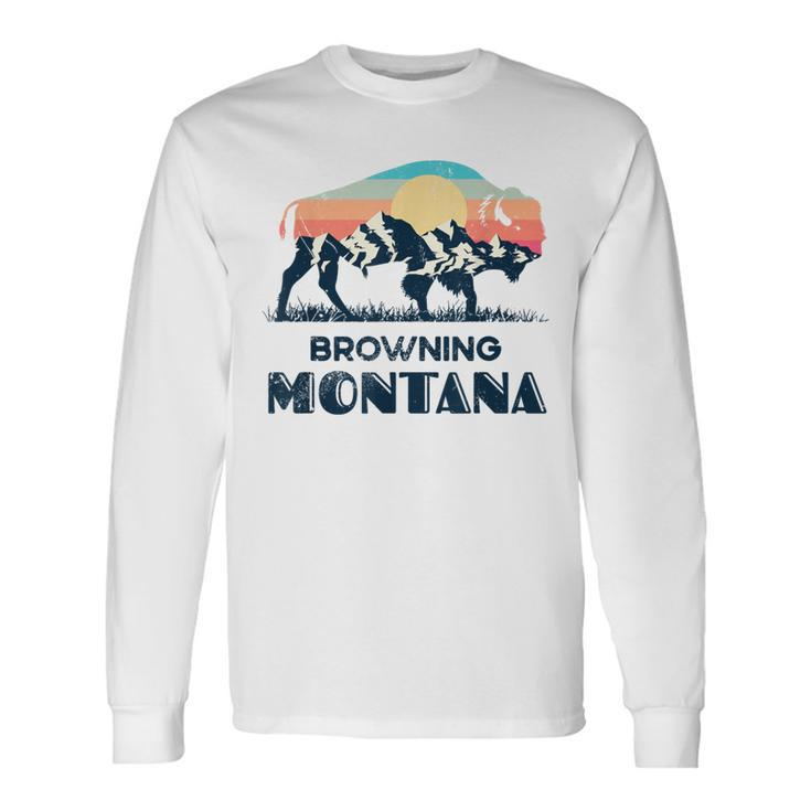 Browning Montana Vintage Hiking Bison Nature Long Sleeve T-Shirt Gifts ideas