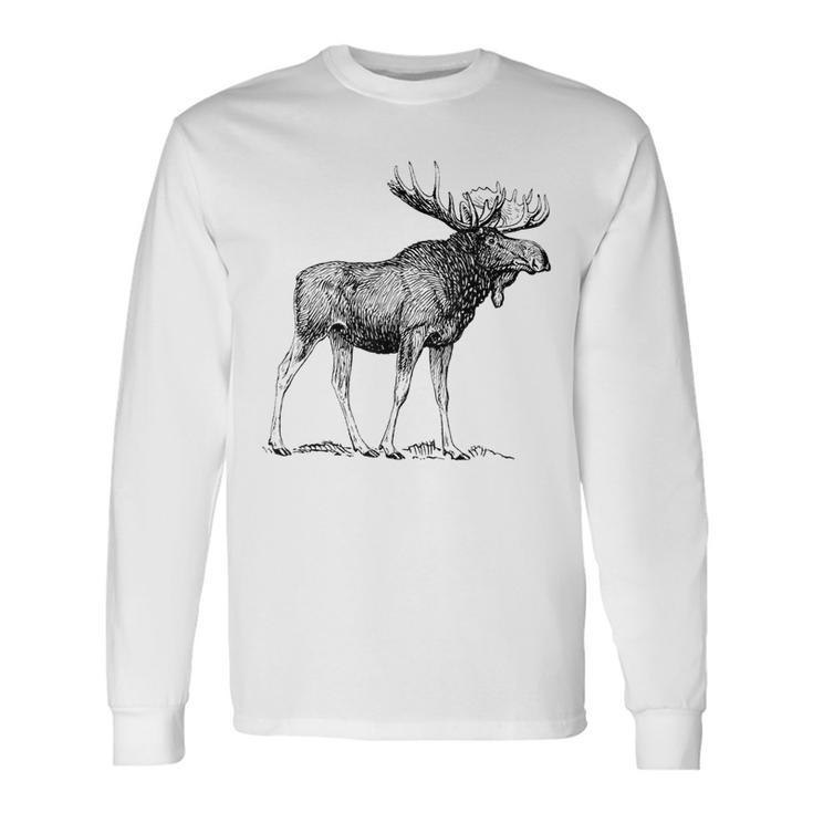 Bull Moose Cool Moose Drawing Moose Sketch Long Sleeve T-Shirt