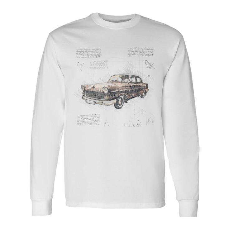 Car Vintage Retro Blueprint Automobile Auto Lovers Long Sleeve T-Shirt