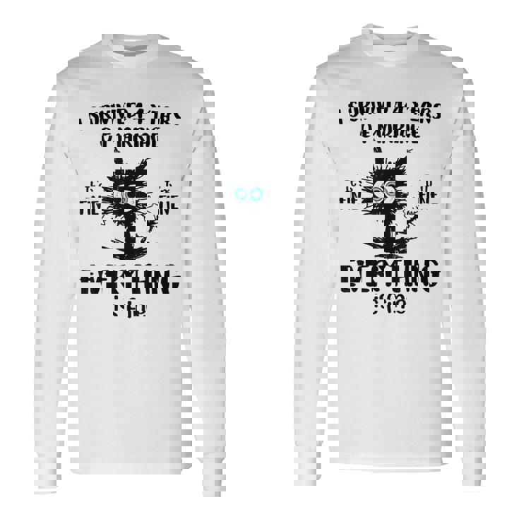 Cat I Survived 44 Years Of Marriage 44Th Wedding Anniversary Long Sleeve T-Shirt